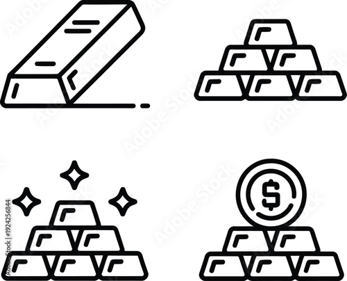 Minimalist gold bars vector illustration set featuring wealth investment finance currency treasure asset collection