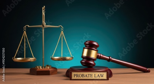 Symbolic representation of probate law with scales of justice and gavel