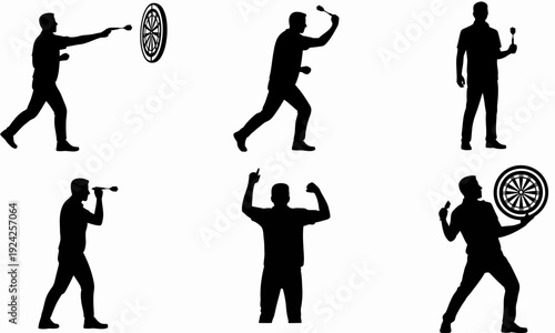 Various dynamic poses of a person throwing and holding a frisbee isolated on white background, Vector, illustration