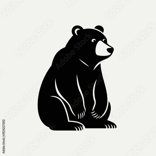 A bold silhouette of a brown bear sitting calmly and majestically in a natural pose isolated on white background, Vector, illustration