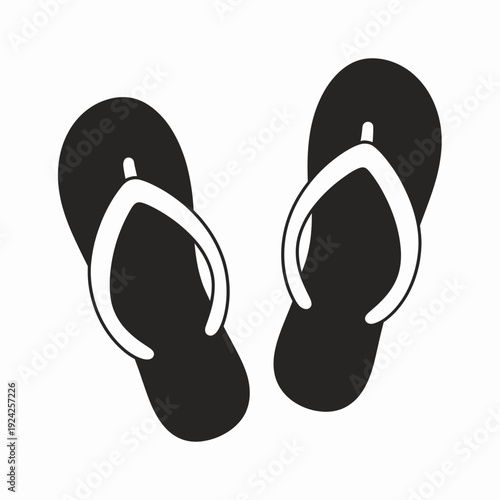 A pair of black flip flops displayed against a white background isolated on white background, Vector, illustration