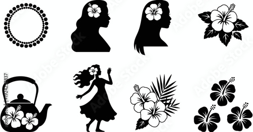 A collection of stylized silhouettes featuring diverse cultural and mystical motifs isolated on white background, Vector, illustration
