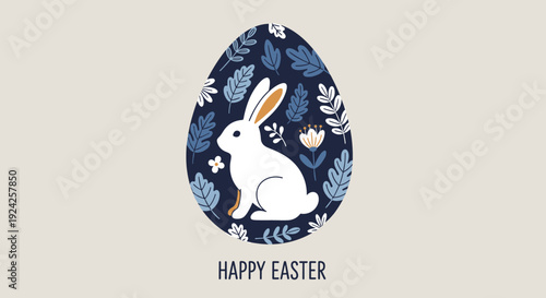 A cute rabbit inside a decorated easter egg with a floral design in flat modern vector style, perfect for holiday greetings