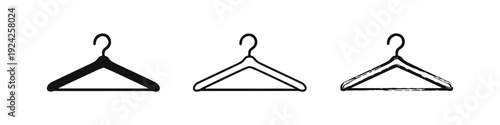 Clothing Hanger Icon Set in Solid Black, Outline, and Hand-drawn Styles