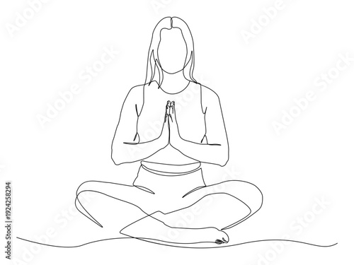 Continuous line illustration Concept of yoga, meditation, awareness, balance, inner peace, health and healthy lifestyle.