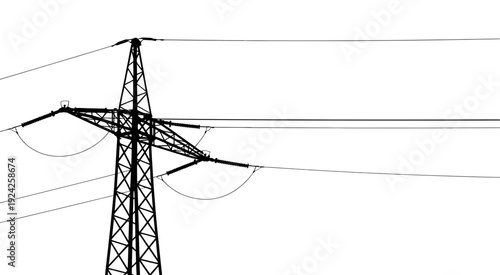 Power transmission tower standing against a clear sky backdrop isolated on white background, Vector, illustration