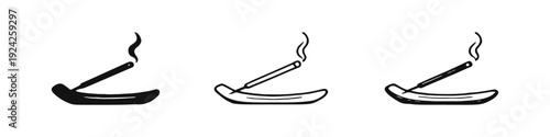 Burning Incense Stick Icon Set. Aromatherapy, Meditation, and Spiritual Ritual Vector Illustration.