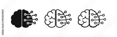 Artificial intelligence brain icon set, symbolizing modern AI and machine learning concepts.