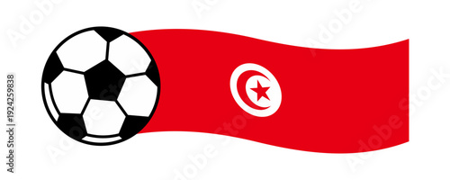 Tunisia National Flag Waving Banner with Soccer Ball. Football Championship Concept, Vector Illustration isolated on transparent background