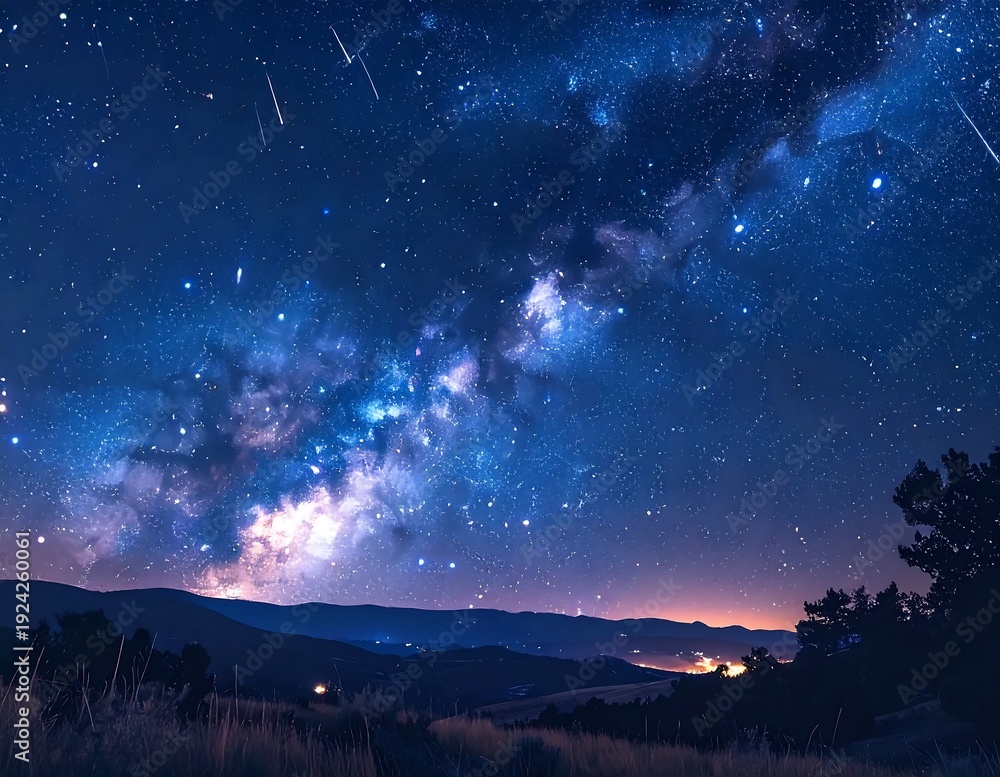 Fototapeta premium Milky Way Over Mountains - A Night Sky Spectacle.