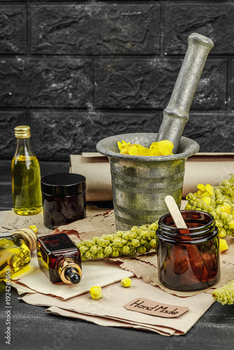 Natural skincare concept with Verbascum flowers, herbal ingredient for oils and beauty treatments