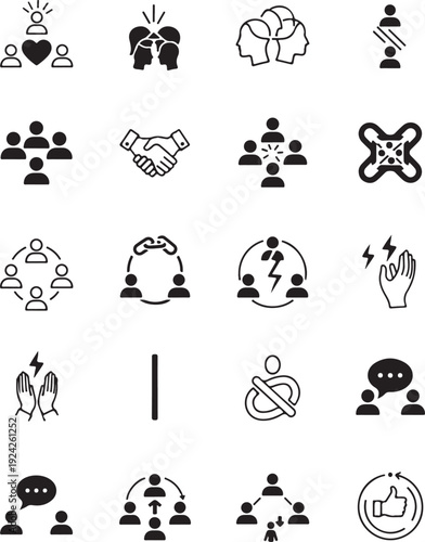Social Interaction, Communication & Teamwork Solid Icon Set.