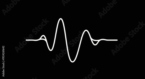 Smooth white sound wave audio waveform on isolated black background