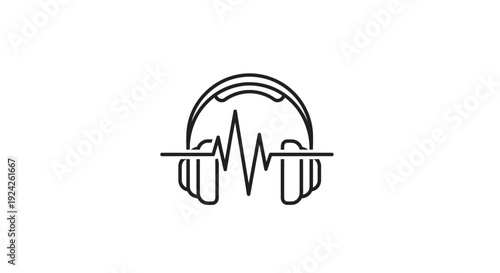 Minimalist Headphones with Sound Wave Icon on Isolated White Background
