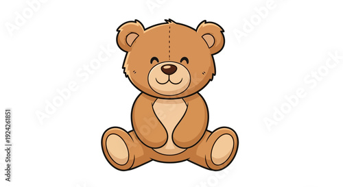 Adorable cartoon teddy bear sitting happily on an isolated white background, symbolizing childhood, comfort, and friendship.