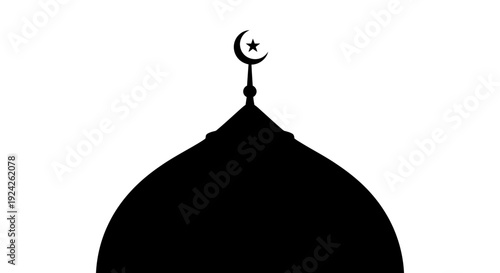 Silhouette of a Mosque Dome and Minaret with Crescent Moon on an Isolated White Background