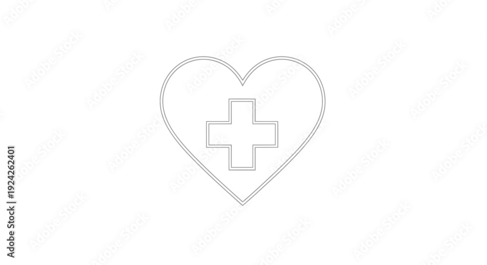 Obraz premium Outline of a Heart with a Medical Cross Inside, Symbolizing Healthcare and Love, Isolated on White Background