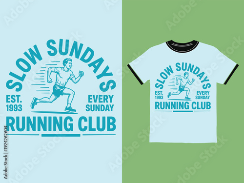Retro style graphic design for a running club celebrating slow Sundays since 1993