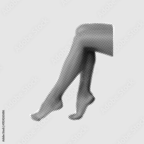 Retro Halftone Illustration of Crossed Human Legs,Pop Art Comic Style Black and White Dot Pattern Depiction of Thighs and Knees in Vintage Aesthetic