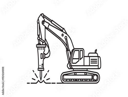 Excavator drilling into the ground with a hydraulic hammer