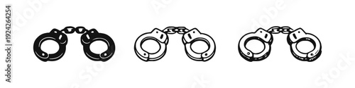 Police Handcuffs Graphic Icon Set in Solid, Outline, and Hand-drawn Styles