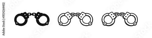 Handcuffs Icon Set in Black, Outline, and Hand-drawn Doodle Styles