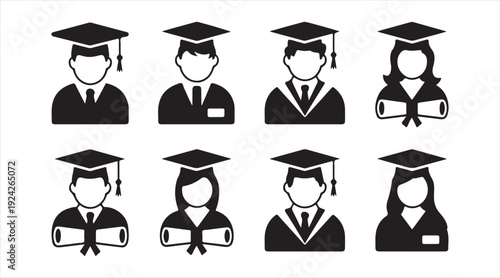 University and College Graduate Profile Icon Collection Isolated on White