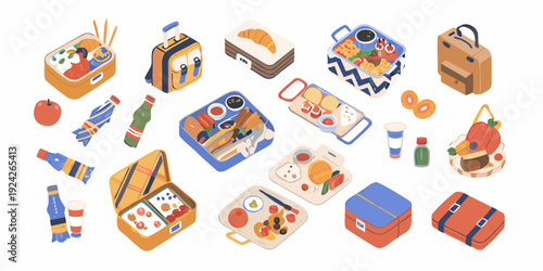 Colorful picnic items arranged in an isometric illustration style