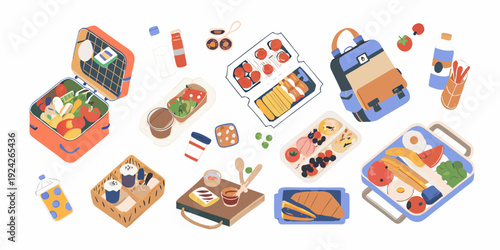A colorful collection of picnic food and accessories arranged overhead