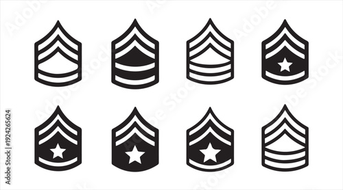Sergeant Stripes and Star Emblem Icon Set Isolated on White Background