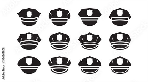Officer Hat Icon Set Isolated on White Background for Security and Public Safety Concepts