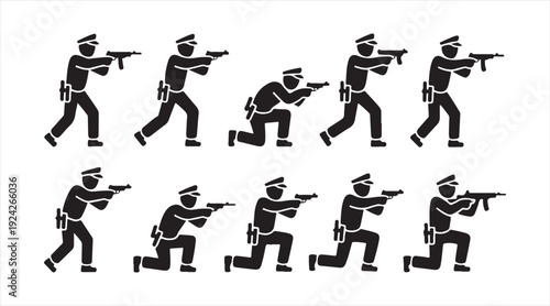 Armed Police Officer Tactical Silhouettes Collection for Security and Law Enforcement Design