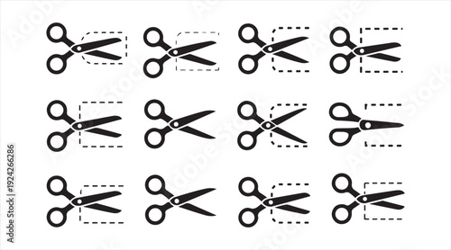 Scissors and Dotted Cut Line Symbols Collection for Craft and Coupon Template Design