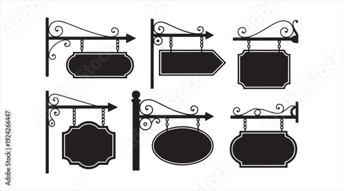 Retro Hanging Store Signboard Silhouette Set for Boutique and Retail Business Branding