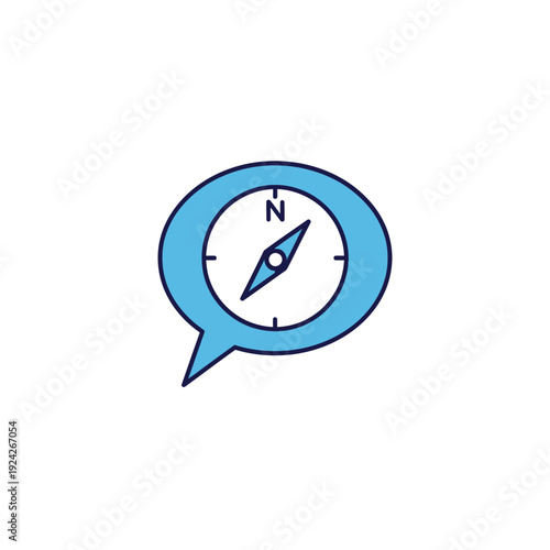 Compass Pointing North in Blue Speech Bubble, Direction Guidance Icon, Isolated White Background