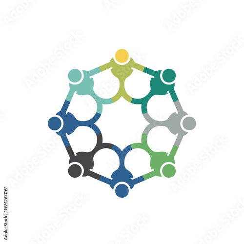 Diverse Group of People Connected in a Collaborative Network Circle on Isolated White Background