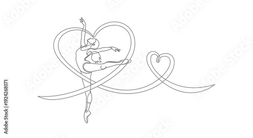 Ballerina dancing within heart shape surrounded by flowing dotted lines