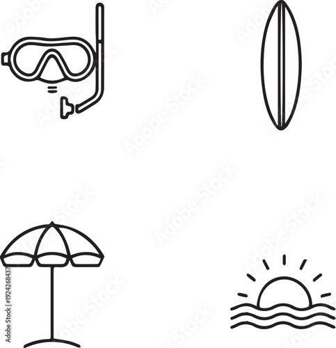 Summer, vacation icons. Beach, summer icons collection. Vector