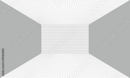 Perspective view of a grid pattern on a white surface with lines and shapes