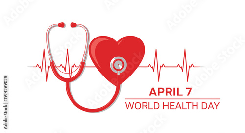 World Health Day icon with stethoscope and heart rate