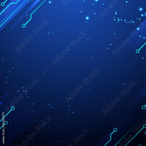 Futuristic blue background with glowing circuit lines and dots