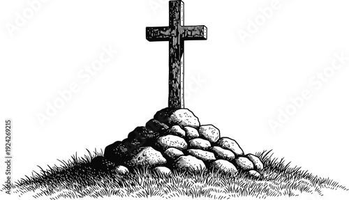 Easter vector illustration of cross on a mound of stones
