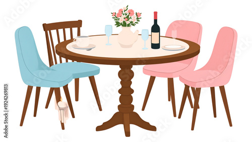 Table and chairs restaurant design. Isolated on white background. Vector illustration 