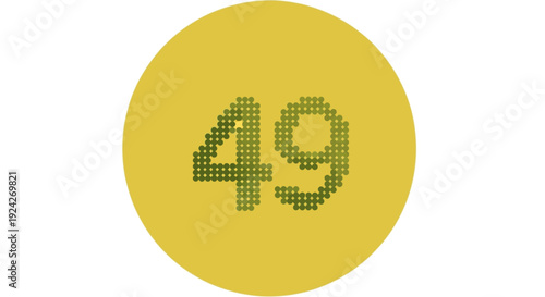 Yellow Circle with Number 49 Pixelated Green Text.
