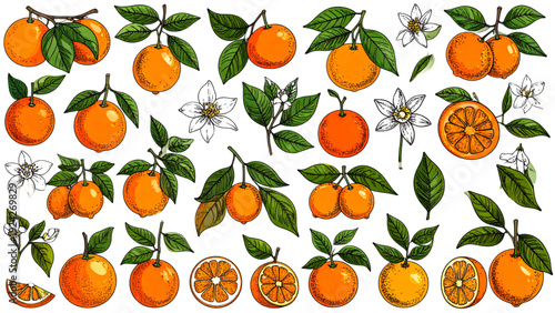 seamless pattern with oranges on white background isolated. Vector illustration 