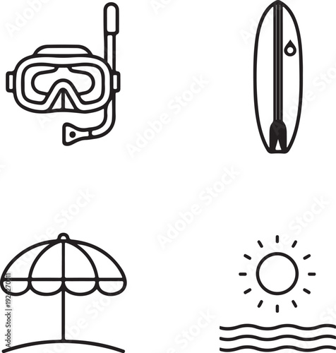Vacation editable line icons set. holiday and travel symbols