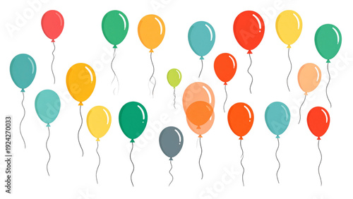 Set of balloons different colors. White background isolated. Vector illustration 