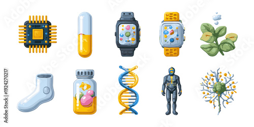 Assorted objects including a shoe, watch, helmet, and more displayed in a row