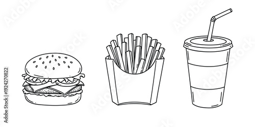 Fast food meal consisting of burger fries and drink  a tasty combination for lunch or dinner