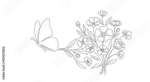 Hummingbird sipping nectar from a beautiful bouquet of flowers in flight